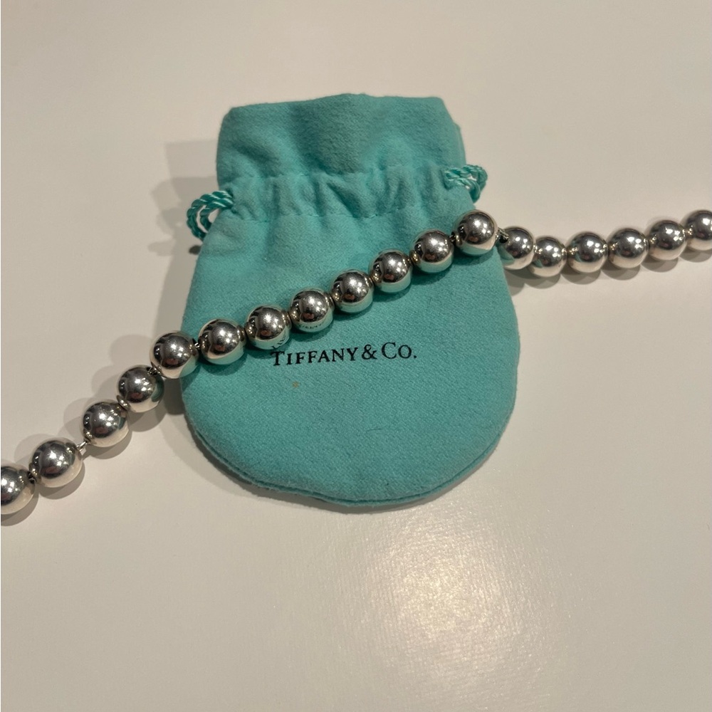 Tiffany & Co. Silver Bead Bracelet with Blue Pouch